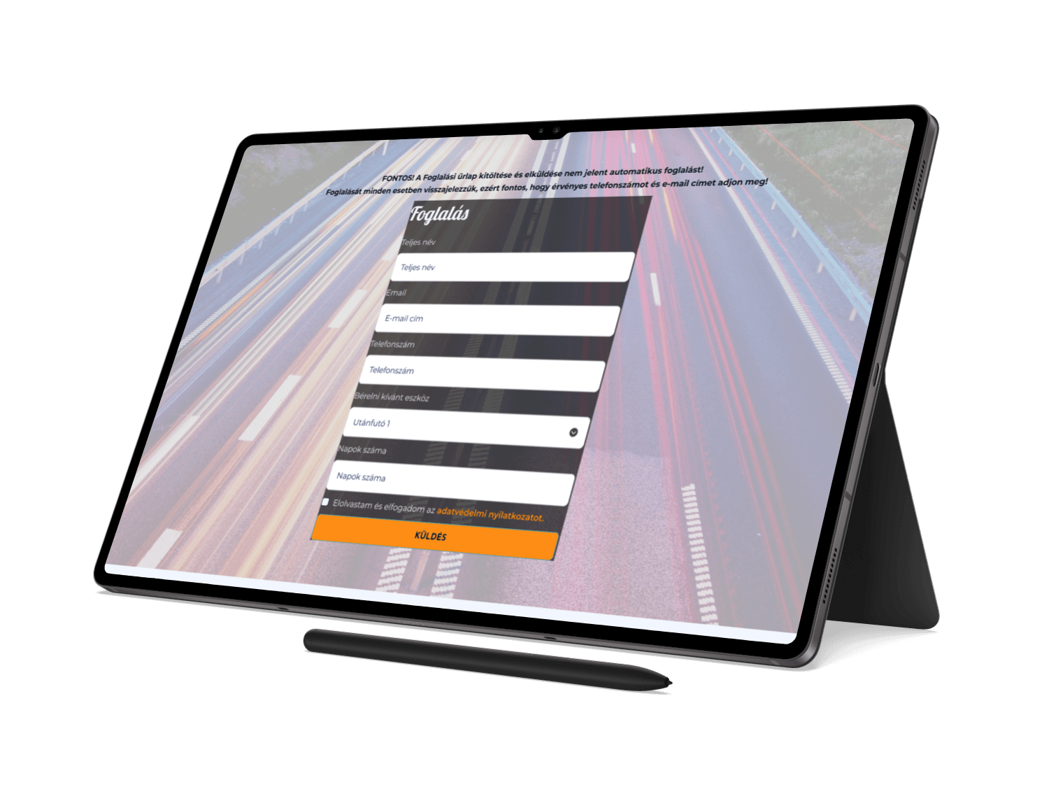Futó foglalás tablet reszponzív